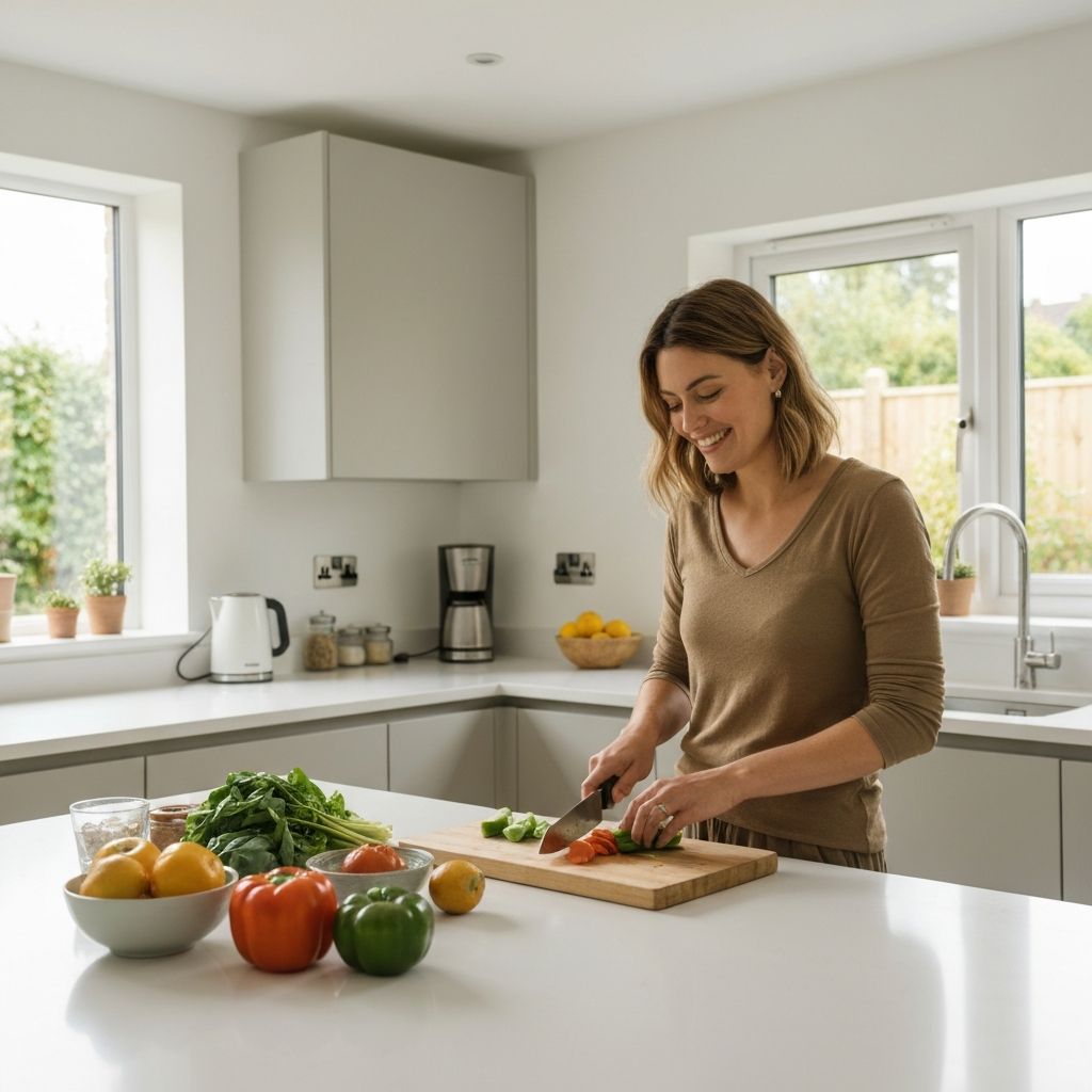 Person in kitchen preparing food in a calm environment